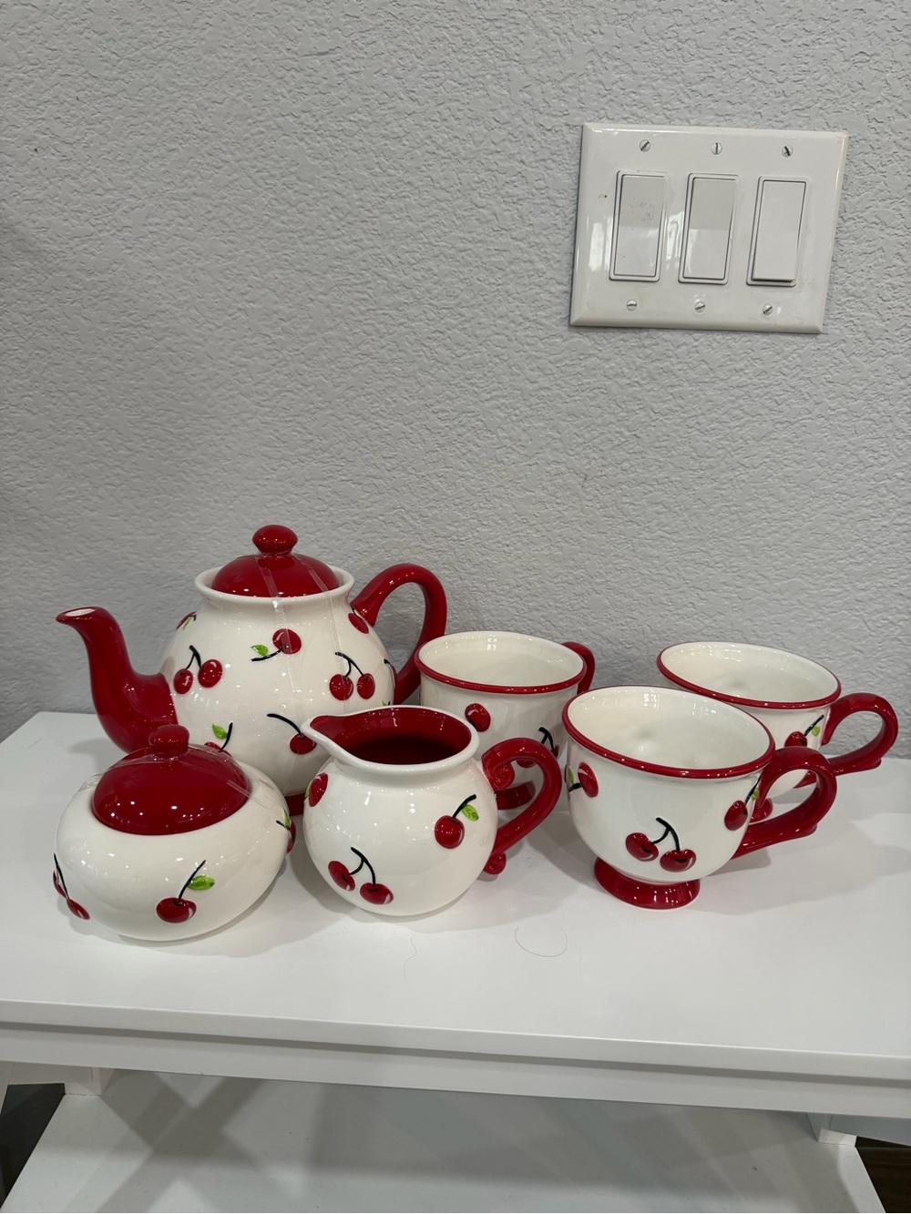 Cherry Ceramic Tea Set with Red Accents